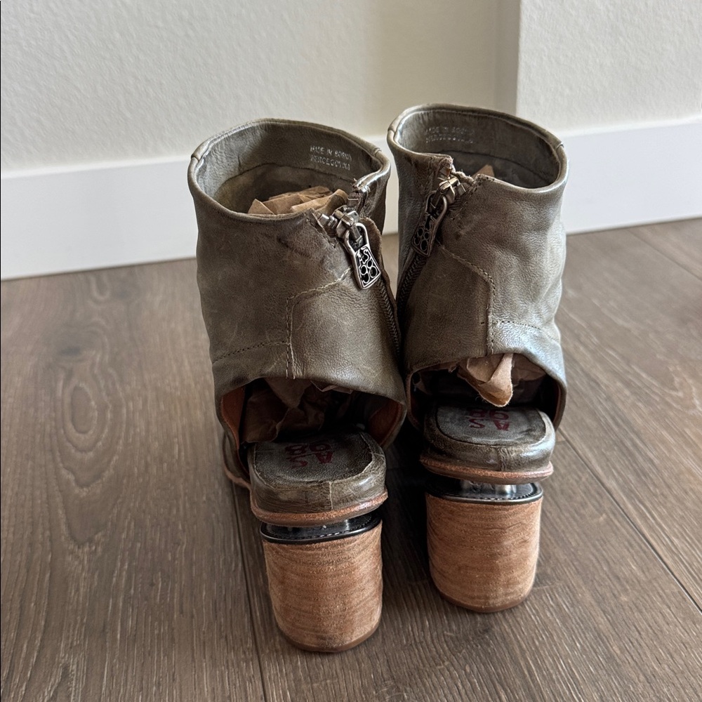 A.S. 98 Green Leather Peep Toe Heels Size 40 - Picture 4 of 6